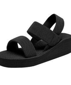Sandales d'été confortables Gyaimxfu pour femme - Pieds larges - Talon compensé