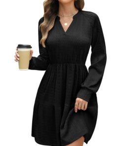 Robe CMTOP Femmes Chic Élégante Robe Longues Manches Automne Hiver Taille Haute Linéaire A Robe Mini Recyclé Global