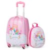 Valise enfant COSTWAY avec roulettes télescopiques et motif Unicorne, pour fille et garçon, lot de 2 (16'')
