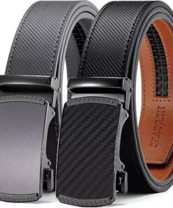 CHAOREN ceintures automatiques en cuir Carbone brossé - Noir/gris, 35 mm cliquet, mesurable sur mesure, idéal cadeau hom