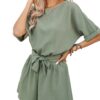 CUPSHE Barboteuse en coton bio pour femme - Manches courtes et col bateau - Taille empire - Découpe dans le dos - Chic e