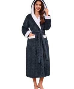 UMIPUBO Robe de Bain Élégante Polaire Hiver Femme Global Recycled Standard UMIPUBO Peignoir Doux Moelleux avec Capuche F