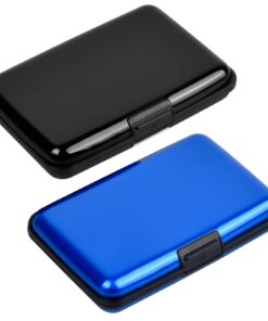 Jinlaili Étui pour Cartes de Visite 2 pièces Noir et Bleu Protection RFID Efficace pour Hommes d'Affaires et Voyageurs -
