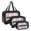 Trousse de Toilette Aucuu Transparente Imperméable 3PC Portable Set Puissante et Pratique en PVC et PU Poignée à Fermetu
