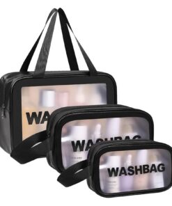 Trousse de Toilette Aucuu Transparente Imperméable 3PC Portable Set Puissante et Pratique en PVC et PU Poignée à Fermetu