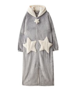 Robe de chambre hiver femme avec capuche fermeture éclair, épaisse et chaude pour la maison