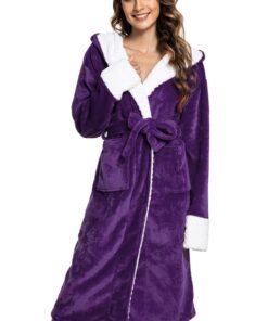 Peignoir de Bain Femme Hiver Chaude avec Ceinture et Poches GRS