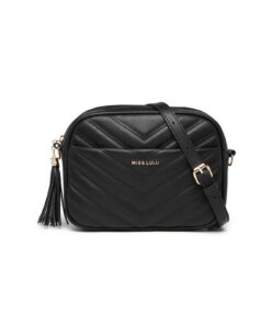 Miss Lulu Petit Sac à Main Bandoulière Fille en Cuir Synthétique - Texture Tressée en V avec Pompon - Sac Imperméable Po