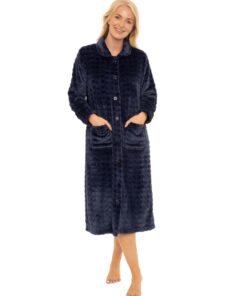 Robe de chambre Suzy & Me en polaire douce gaufrée boutonnée pour femme - Chaude et confortable - Taille M