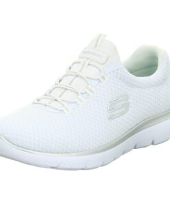 Skechers Femme SUMMITS Sneaker Blanc Mesh Argent Trim pour Femmes à Porter en Été Étincelante, Confortable, Taille 38 EU