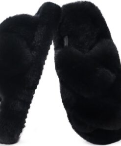 COFACE Pantoufles pelucheuses à bout ouvertes pour femme - Confortables en fausse fourrure à mémoire de forme - Pantoufl