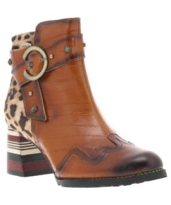 LAURA VITA Bottes en cuir camel avec semelle à talon décroché moyen et zip pour femmes lors des soirées entre copines