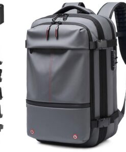 FAFAKO Sac À Dos Résistant À l'Eau Et Antivol, Pompe Inclus, Taille 60 L, Idéal Pour Les Sports Outdoor (Gray,Air Pump)
