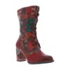 Bottes LAURA VITA rouge fleuries talon bloc lacets plat zip femme fête Oktoberfest cosy