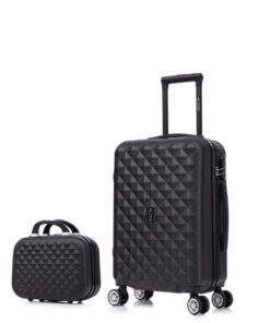 CELIMS Valise Cabine 55cm | Valise avec Trousse de Toilette et Miroir | Legere et Compacte pour Voyage | Noir
