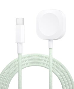 Chargeur Magntique Wanme Compatible Apple Watch Series 10-38mm, Verseau Vert en Nylon de 100cm (USB_C)