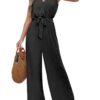 CUPSHE Combinaison en crochet pour femme col en V sans manches large ceinture élégante été