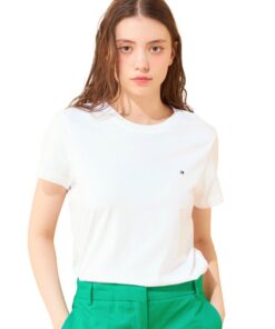 Tommy Hilfiger T-Shirt Court Femme Heritage Col Rond Populaire Été Fonctionnelle Mousseuse 100% Coton S-M-L