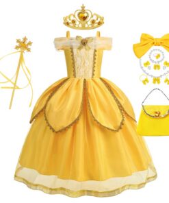 Robe de princesse Belle fille Noël Déguisement enfant Anniversaire Accessoires Couronne La Belle et la Bête Conte de Fée