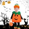 Costume de citrouille pour enfant Halloween orange avec chapeau et sac bonbonsWellXunk