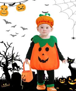 Costume de citrouille pour enfant Halloween orange avec chapeau et sac bonbonsWellXunk