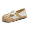Chaussures Plates Noires Ethniques pour Femmes Chaussures en Lin à Gros Bouts Floral Finitions Légères et Bas Prix