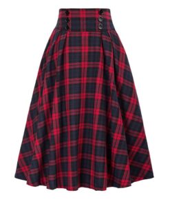 Jupe à Carreaux Taille Haute Seiveini Classique Automne Hiver Femmes Maxi Evasée Taille Elastique