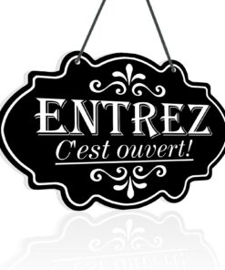 Putuo Decor - Plaque ENTREZ C'est Ouvert – Panneau d'Accueil Noir et Blanc en Style Classique – Signalétique Entrée en P