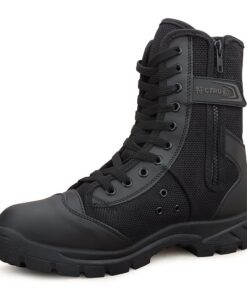 Bottes militaires pour hommes avec fermeture latérale - Patrouille de combat - Bottes tactiques d'entraînement pour recr
