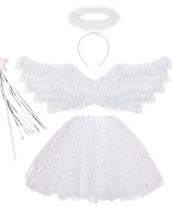 Costume d'Halloween d'ange pour fille Hifot 4 pièces plumes auréole Tutu