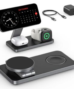 Station de charge EXW pour iPhone 17 16 15 14 13 12 Pro/Max/Plus, Apple Watch 9 8 SE 7 6 5 4 3 2, Airpods 2/3/Pro - Char