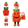 Masque et_tenue de citrouille enfant pour Halloween, bébé garçon et fille, 3 pièces, idéal pour les soirées d'Halloween.