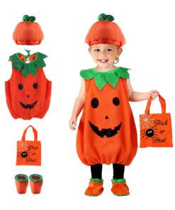 Masque et_tenue de citrouille enfant pour Halloween, bébé garçon et fille, 3 pièces, idéal pour les soirées d'Halloween.
