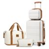 Kono Set de Valises Rigide Bagage Cabine avec Vanity Case et Sac Pliable pour Sport Blanc Crème