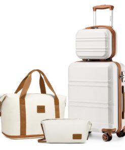 Kono Set de Valises de Voyage Rigide Bagage Cabine + Trousse de Maquillage pour Sport en Blanc Crème