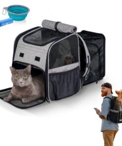 Mobiclinic® Sac à Dos pour Chiens et Chats, Tula, Pliant et Ventilé, Ajustable, 37x29x37.5 cm, Poches et Mangeoire Inclu