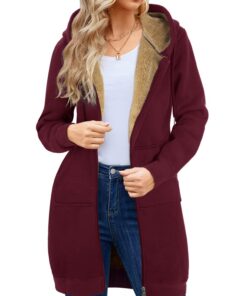 Svanco Veste Longue Sweat Zippé Femme Hiver Automne, Manteau Polaire avec Capuche pour Sport et Extérieur, Taille Moyenn