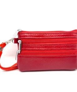 Charmoni Portefeuille Femme Multi Poches en Cuir Rouge - Élégant Porte-Monnaie pour Femmes - avec Porte Clé et Lanière