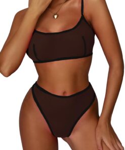 Rayson Ensembles Lingerie Sexy pour Femme 2 Pièces Maille sous Vetements avec Bandoulière Réglable et Culotte Taille Hau