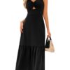 CUPSHE Robe d'été décontractée pour femme mi-longue, col en V sans manches à volants bretelles spaghetti, idéale pour la