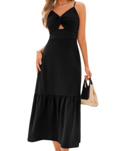 CUPSHE Robe d'été décontractée pour femme mi-longue, col en V sans manches à volants bretelles spaghetti, idéale pour la