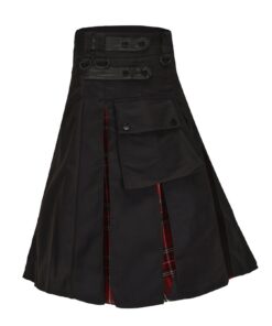 Idopy Jupe plissée hybride écossaise avec poches cargo et sangles en cuir réglables pour homme[ Jupe écossaise homme poc
