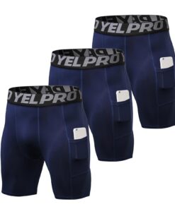 Yishengwan Short de Compression Homme Séchage Rapide Respirant Court Collant avec Poche Lot de 3