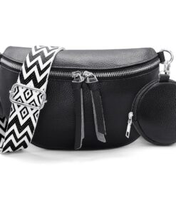 Sac bandoulière femme HNOOM en Cuir, Sac à main avec Porte-Monnaie Amovible et Large Sangle Réglable (Noir)