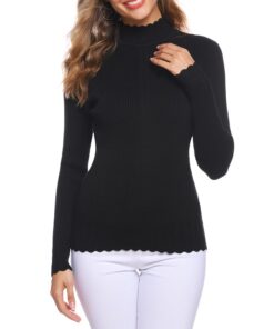 Sykooria Pull Hiver Femmes Chaud Tricoté Col Roulé Manches Longues Moulant Mode Côtelé