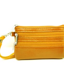 Charmoni Portefeuille Femme en Cuir Multi Poches - Porte Monnaie Carte Billets - avec Porte Clé - Lanière - (Jaune)