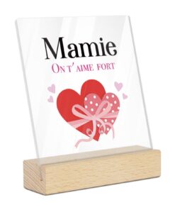Plaque Acrylique Putuo Cadeau Mamie - Message d'Amour avec Cœurs - Idéal Table et Bureau - Idée Cadeau Originaux