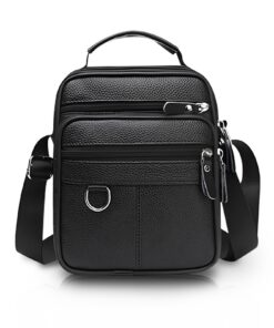 Sac à bandoulière pour homme en cuir véritable avec 5 poches zippées, grande capacité et poignée de transport - Sac déco