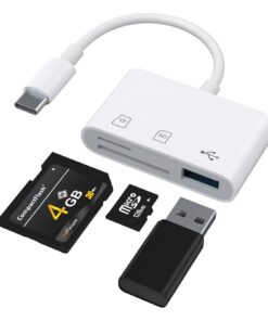 Lecteurs de Carte Mémoire USB C |0 Blanc pour Samsung/Xiaomi - Fente SD/TF + USB 3 en 1 Adapteur USB C Plug and Play