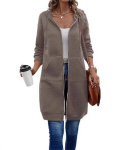 Expturelmp Sweat à Capuche Zippé en Polaire pour Femme - Longue Épaisseur - Fermeture Éclair Complexe